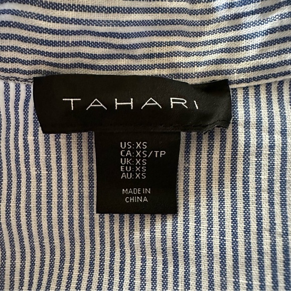 Tahari Linen Blend Stripped Button Up Lagenlook Long sleeves Shirt Size XS - Picture 8 of 10